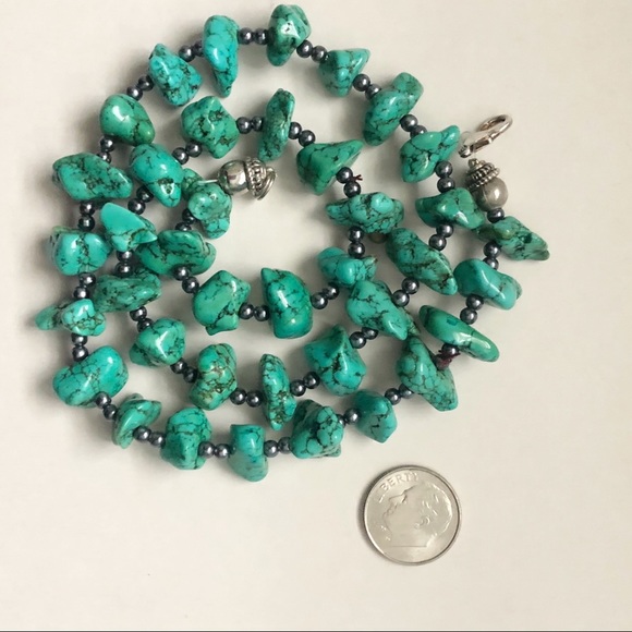 Turquoise Nugget Hematite Bead Necklace - Picture 13 of 13